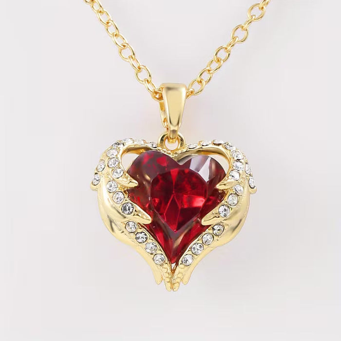 Angel Embrace Ruby Heart Necklace