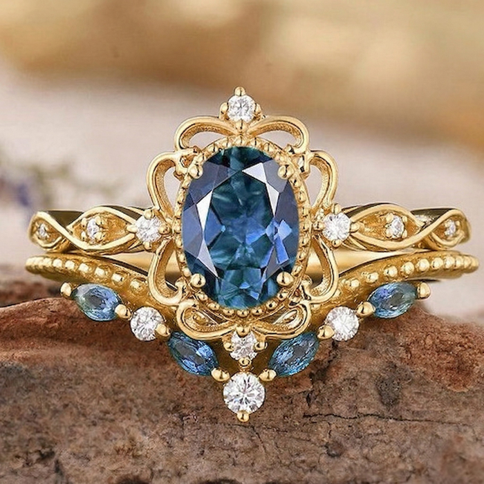Azelia Sapphire Crown Ring Set