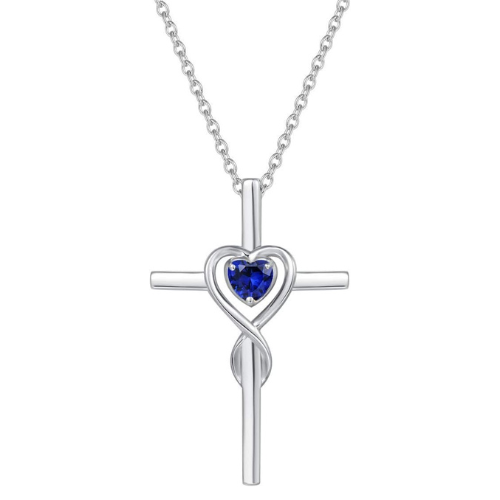 Sapphire Heart Stone Cross Necklace