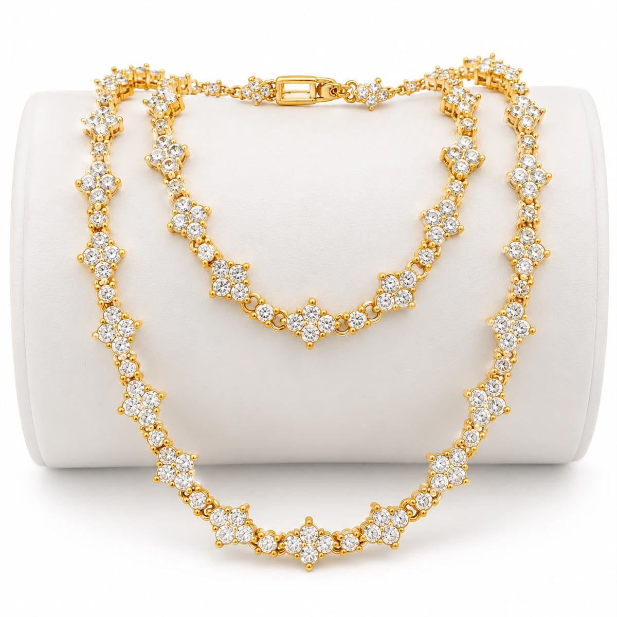 Classic Cluster Tennis Necklace | White Gold