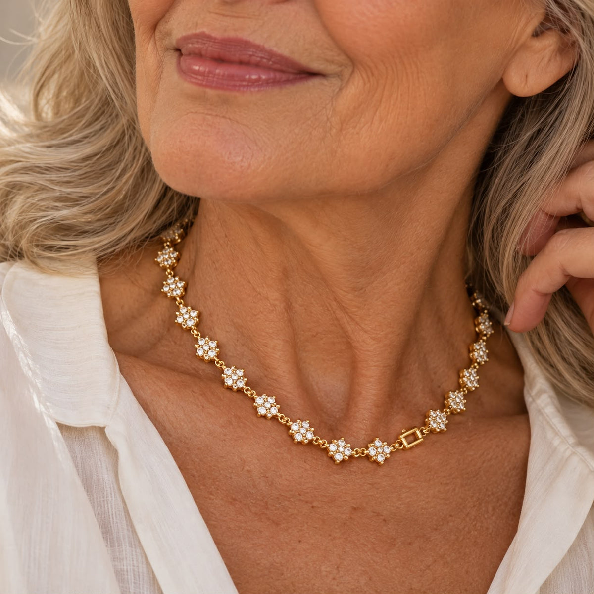 Classic Cluster Tennis Necklace | White Gold