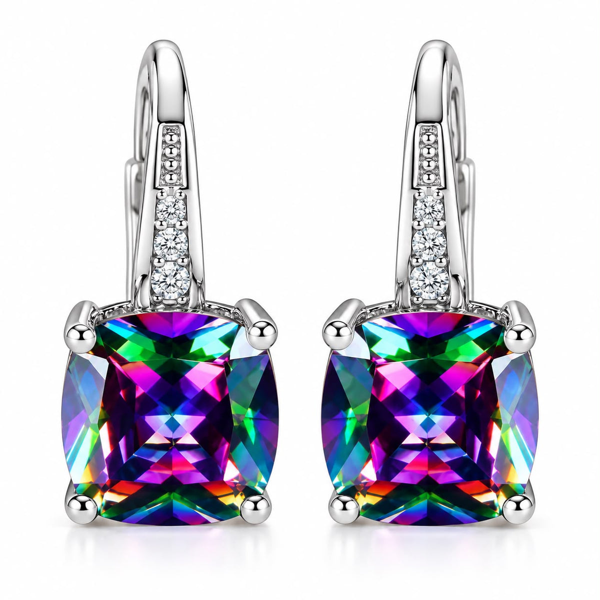 Mystic Stone Hoop Earrings | White Gold