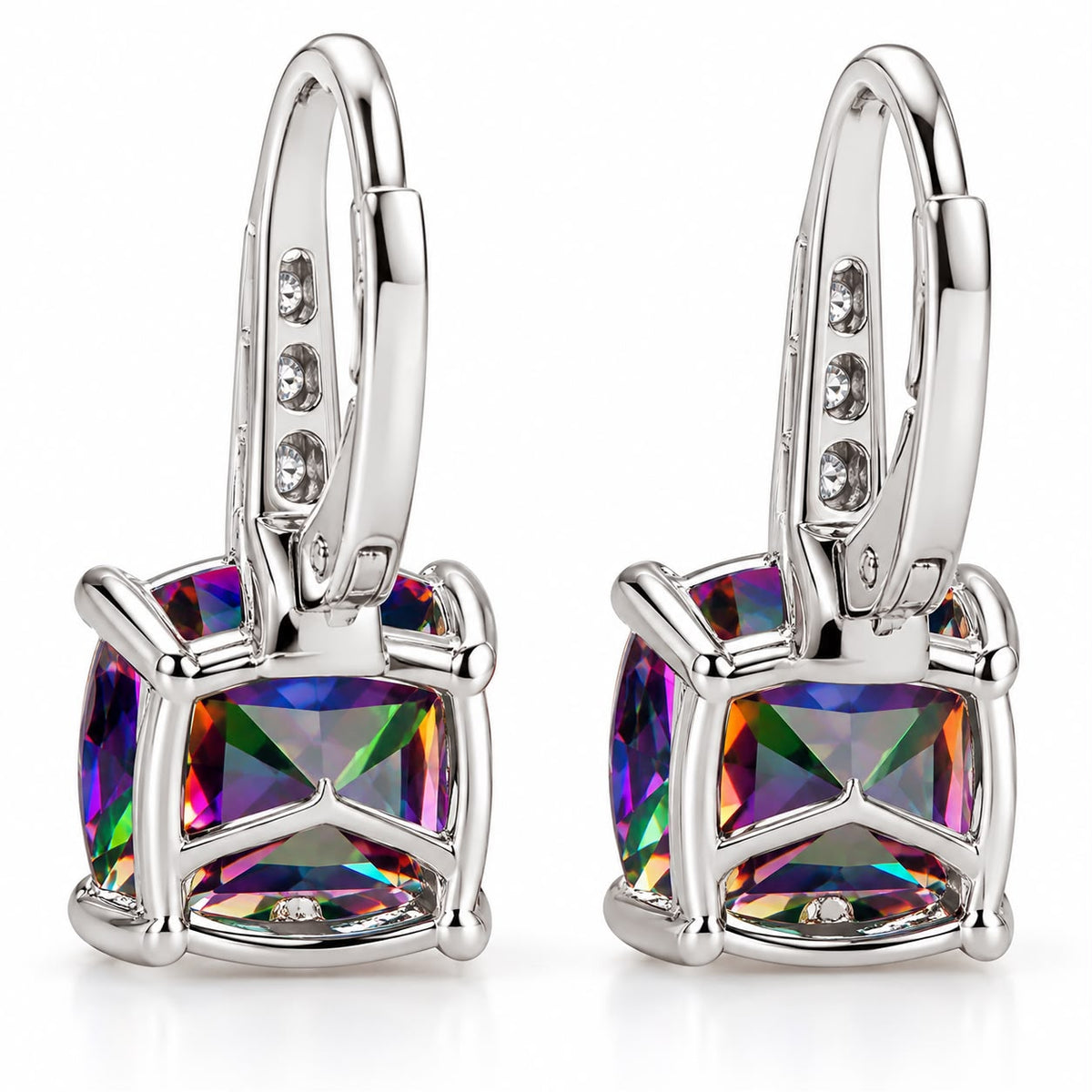Mystic Stone Hoop Earrings | White Gold