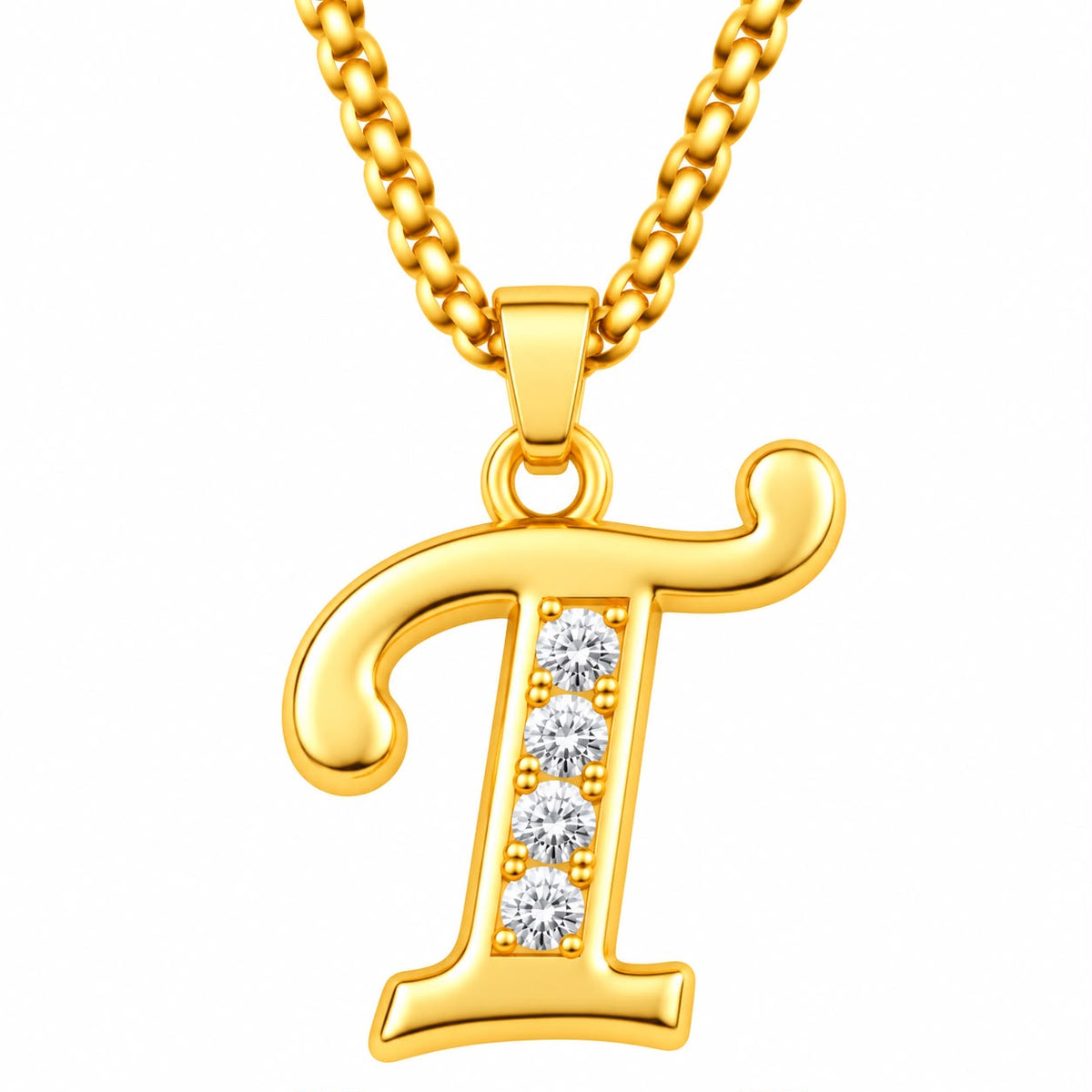 Crystal Accent Initial Necklace | Gold