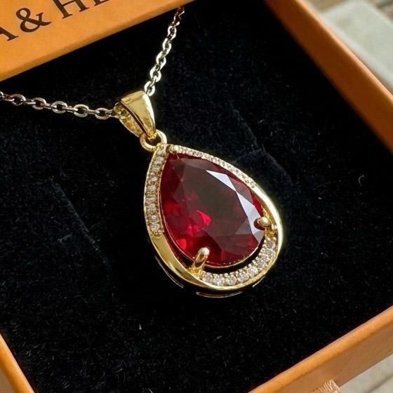Ruby Teardrop Pendant Necklace