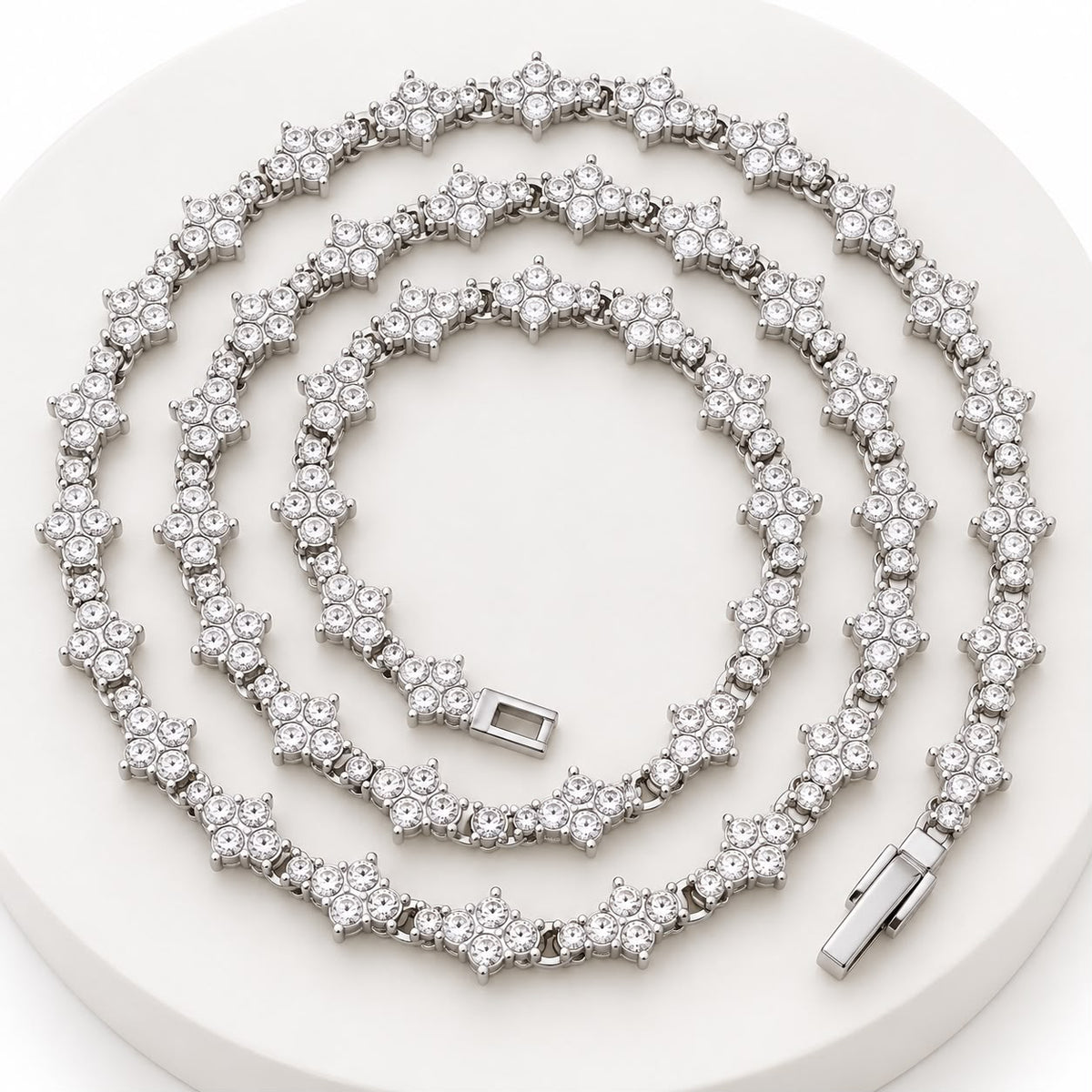 Classic Cluster Tennis Necklace | White Gold