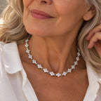 Classic Cluster Tennis Necklace | White Gold