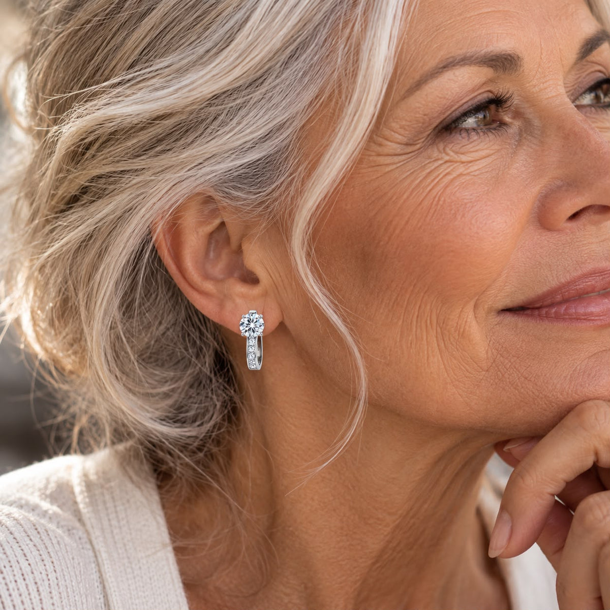 Channel Huggie Earrings | White Gold