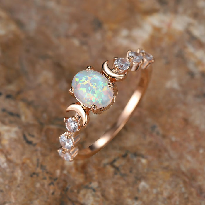 Opal Crescent Moon Ring