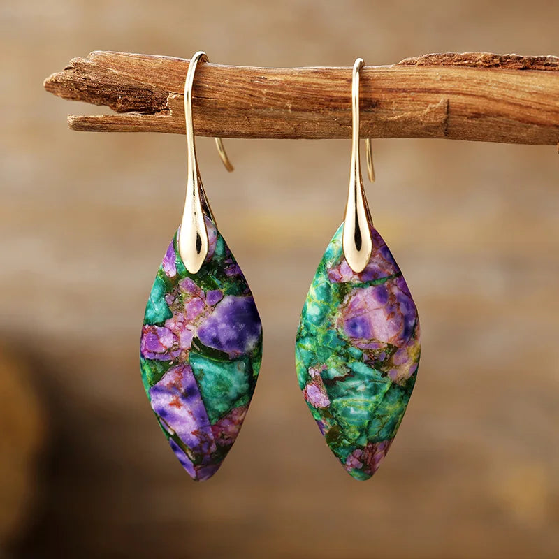 Earthy Jasper & Gold Teardrop Earrings